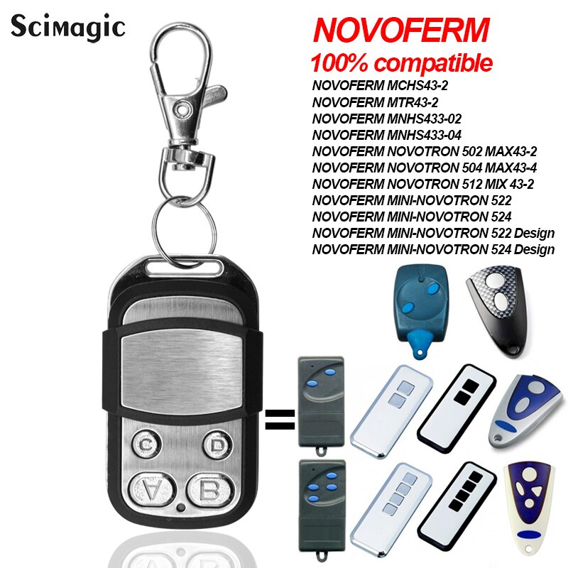 Novoferm mini-novotron 522/524,  mnhs 433-02,  mnhs 433-04,  novotron 502 max 43-2 433.92 mhz garageport fjernbetjening rullende kode
