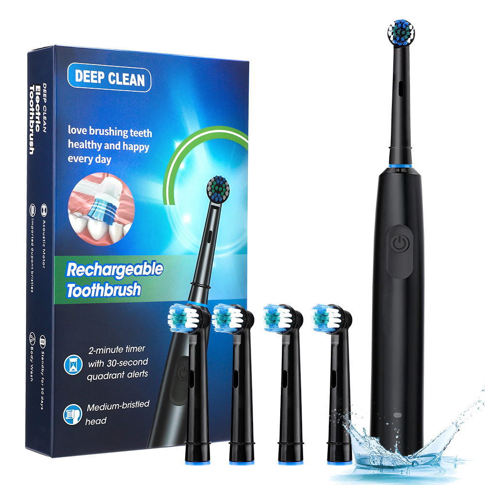 Electric Toothbrush Rotation Clean Teeth Adult 5 Modes Teeth Brush Sonic Electric Tooth Brush With 4 Extra Replacement Heads: Ivory