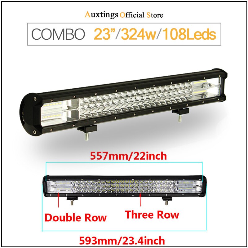 Auxtings 5 " 14 " 2 " 17 " 20 & 23 ; & #39 #39 3- riviä led-valopalkki maastoajoon led-palkki yhdistelmäkeila led-työvalopalkki kuorma-autoon, katumaasturiin, mönkijään 4 x 4 4wd 12v 24v