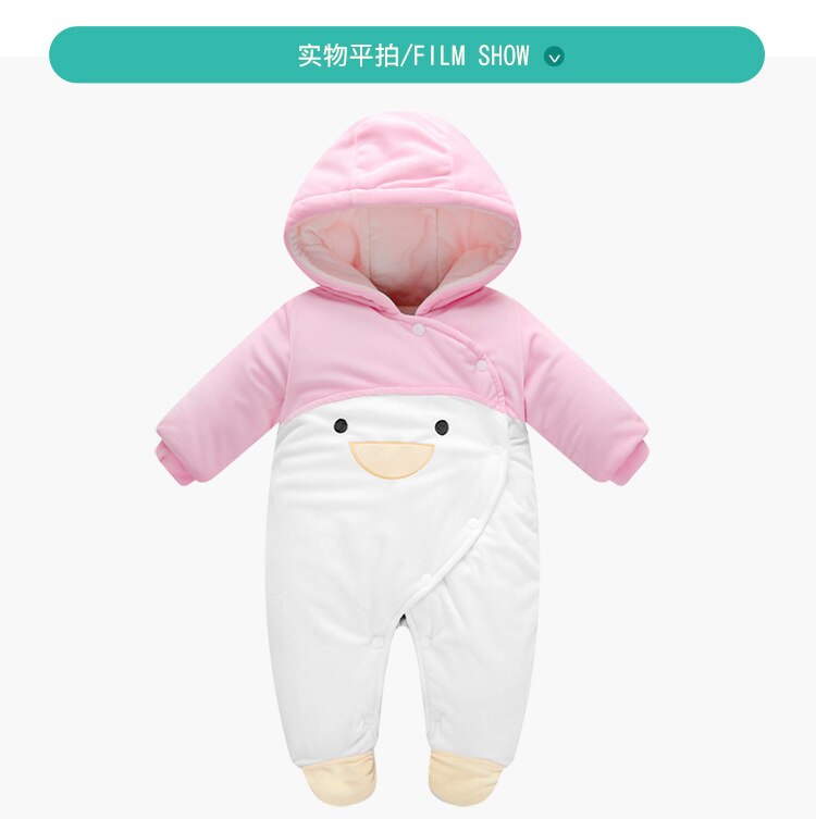 Babykleding voor 0-3 maanden, baby winter jumpsuit, eend, kinder rompertjes, babyjongens winterkleding, flanel, kostuum, dieren romper, onesie: Roze / 3m