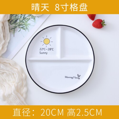 Vajilla para desayuno para una persona, plato de cerámica para pérdida de peso para niños, tres compartimentos: 8 inch three grid