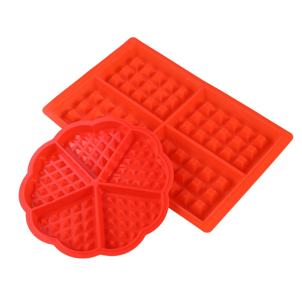 2 uds. De gofres de silicona herramienta molde para hornear FORMA DE gofrera Chocolate molde cuadrado y forma de corazón (rojo)