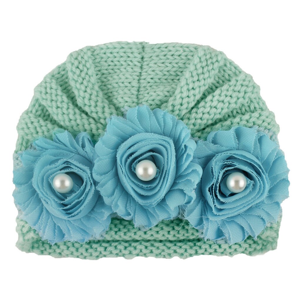 Grote Bloem Gebreide Baby Meisje Hoed Herfst Winter Warm Kids Baby Winter Hoed Effen Kleur Kindje Beanie Bonnet Enfant Kind hoed # P30: B