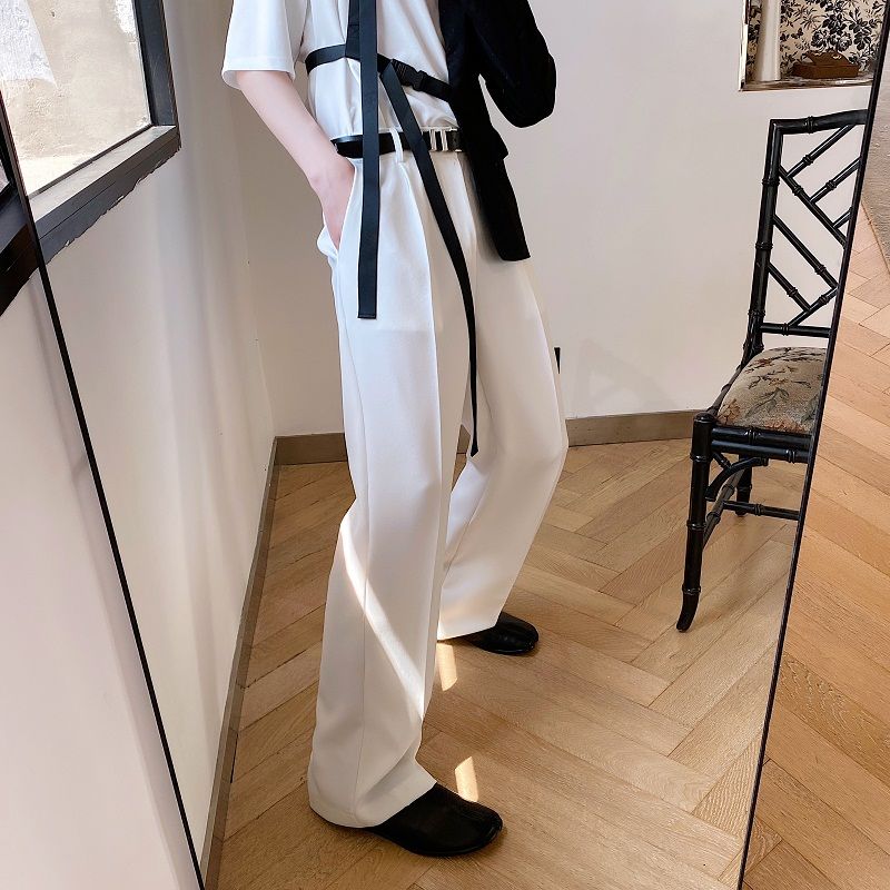 Koreanska kostymbyxor herr enfärgade business casual dress byxor herr streetwear vilda lösa raka byxor herr m-xl