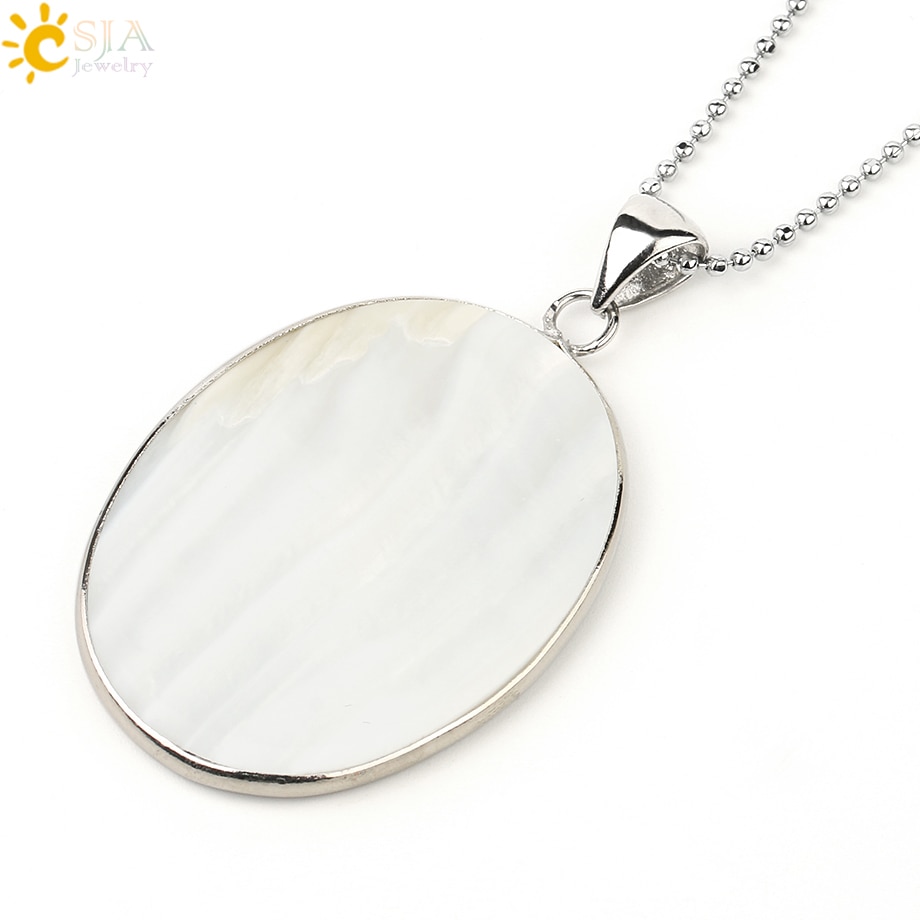 CSJA Verde Ovale cavalla Borsette Ciondolo Paua abalone Borsette Tallone Piatto di colore Argento Pendenti con gemme e perle Collana per le Donne di Fascino Dei Monili Semplice g230