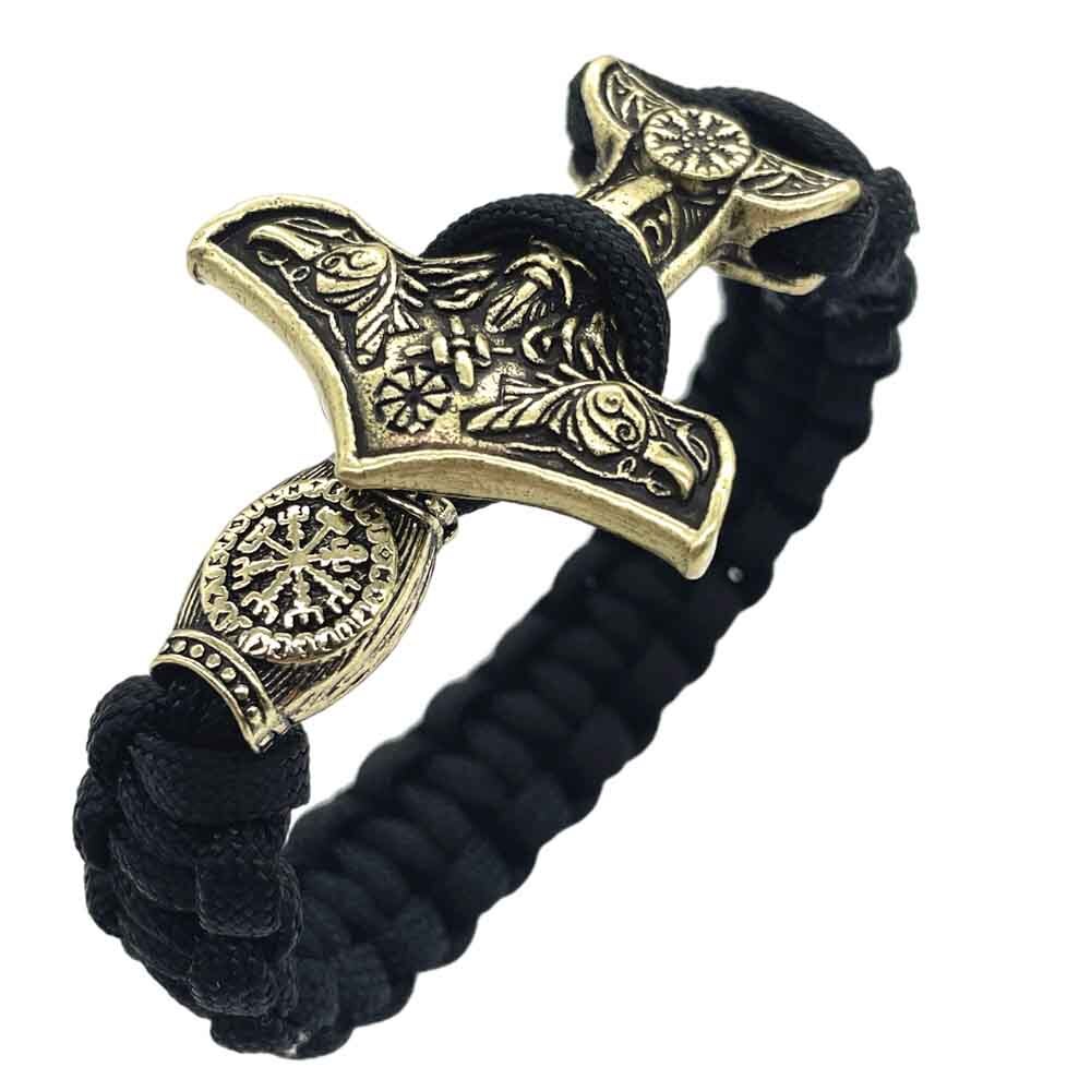 Norse Vikings Aegishjalmur młot thora Mjolnir Odin Raven Viking mężczyźni bransoletka słowiańska bransoletka: Compass Bronze / 21 cm