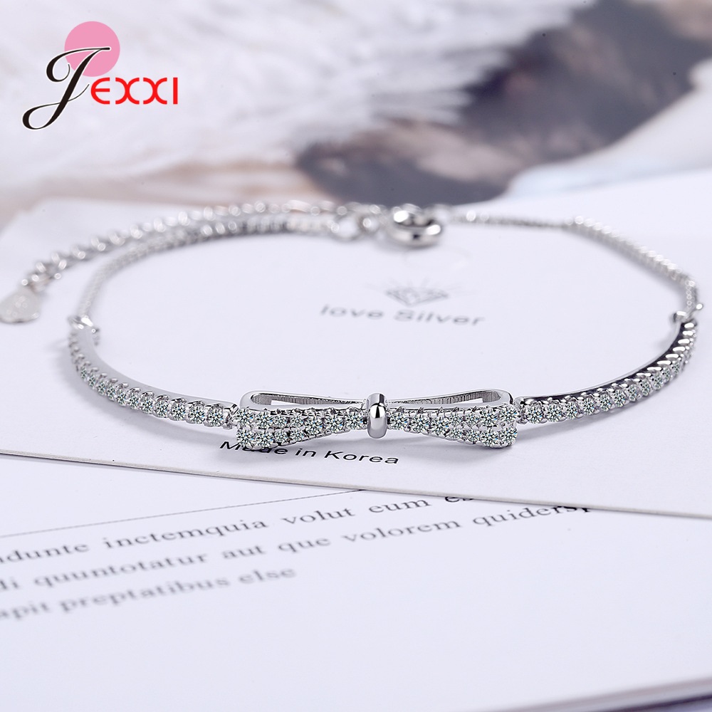 925 Sterling Silber Bogen knoten Klar kubisch Zirkon Armreifen Armbänder für Frauen Mädchen Sterling Silber Schmuck