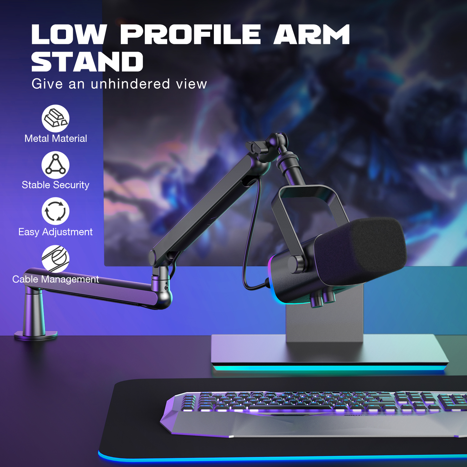 Soporte de micrófono de brazo de perfil bajo ajustable FIFINE con gestión de cables/soporte de escritorio, pluma de suspensión para Ampligame AM8-BM88 K688