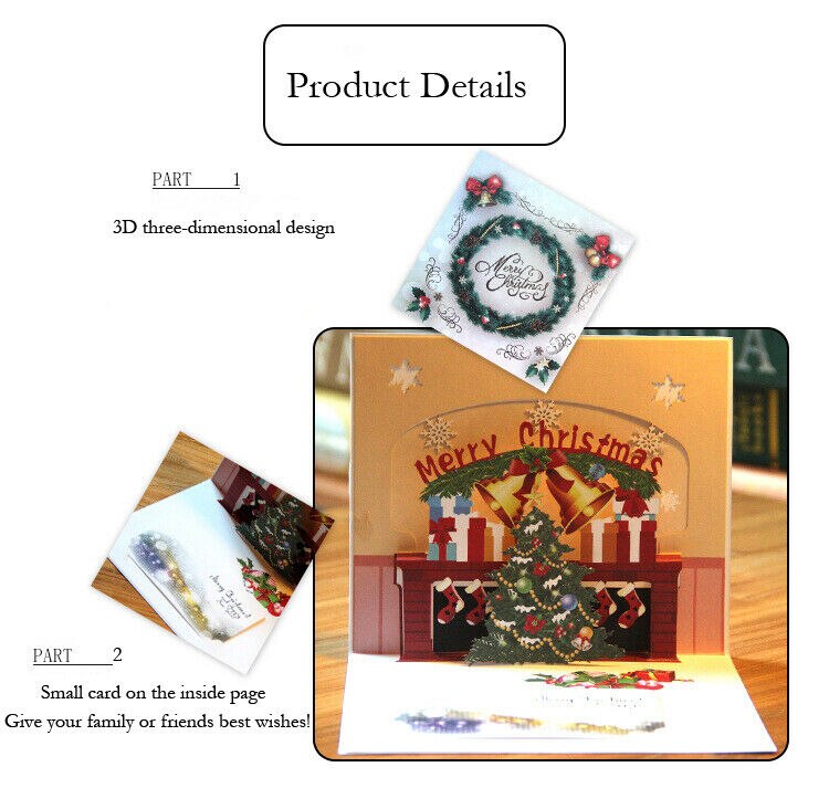 Happy Year 3D Christmas Tree Greeting card postcard Merry Xmas Pop up card children