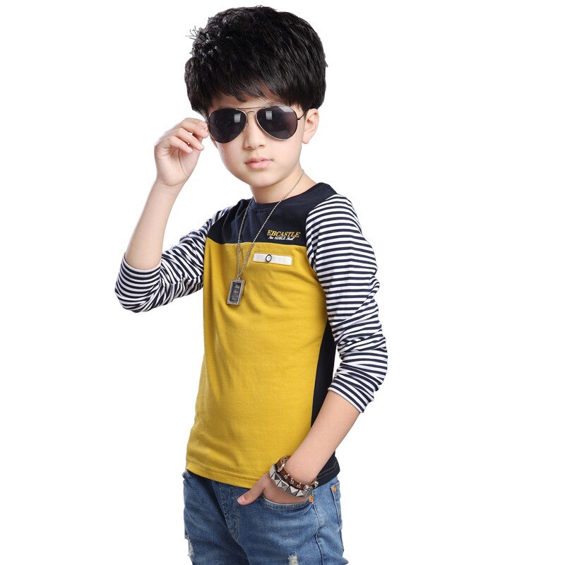 arrivé 100% coton t-shirts rayé à manches longues vêtements garçon enfants hauts o-cou t-shirt t-shirts enfants vêtements d'été