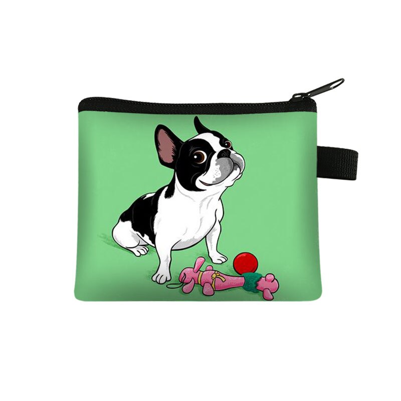 Mini cartera con estampado de Boston Terrier para mujer, cartera con Llavero perro de dibujos animados y cremallera, monedero con estampado de lápiz labial: lqbBoston11