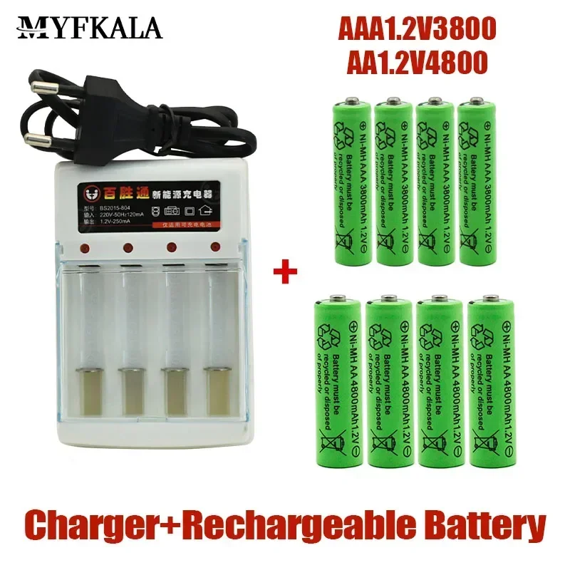 AA+AAA Rechargeable Battery, AA1.2v, 3800mAh, AAA 1.2v 483000mAh Suitable for Remote Control, Toys, Clocks, Radios, Etc charger