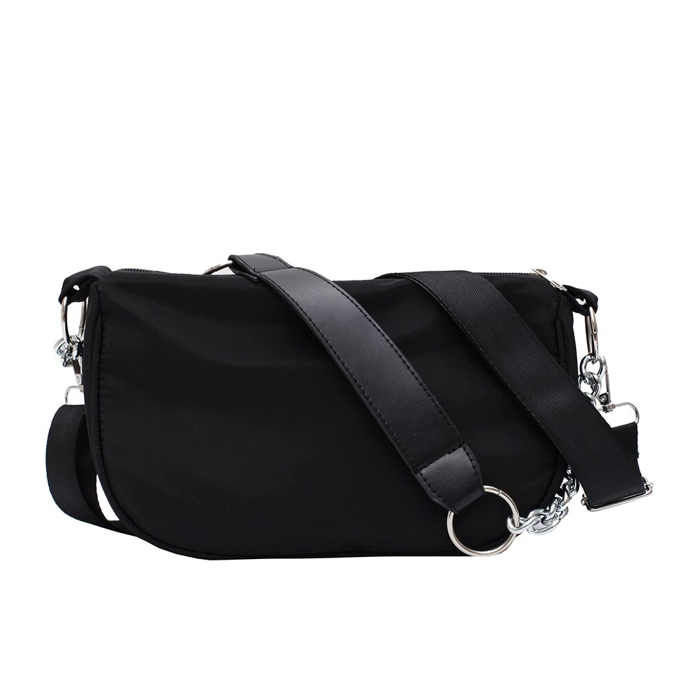 Nylon Frauen Schulter Totes Handtaschen Einfarbig Bote Damen Reise Reißverschluss Crossbody oben-griff Tasche: Schwarz