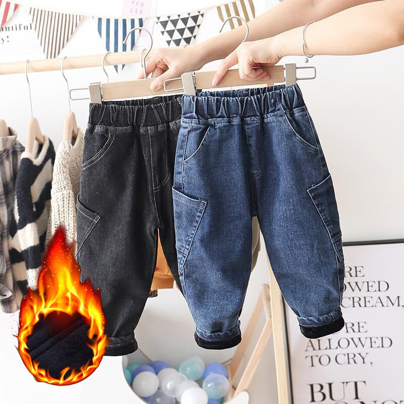 Jongens Meisjes Plus Fluwelen Jeans Herfst/Winter Dikke Broek Baby Koreaanse Casual Warm Harembroek Baby Boy Broek Unisex kleding
