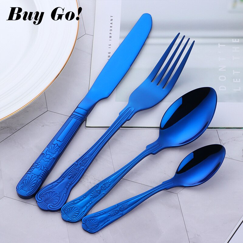 4-24PCS Luxury Flatware Set Stainless Steel Tableware Knives Forks Dining Dinner Spoon And Fork Western Food Dinnerware