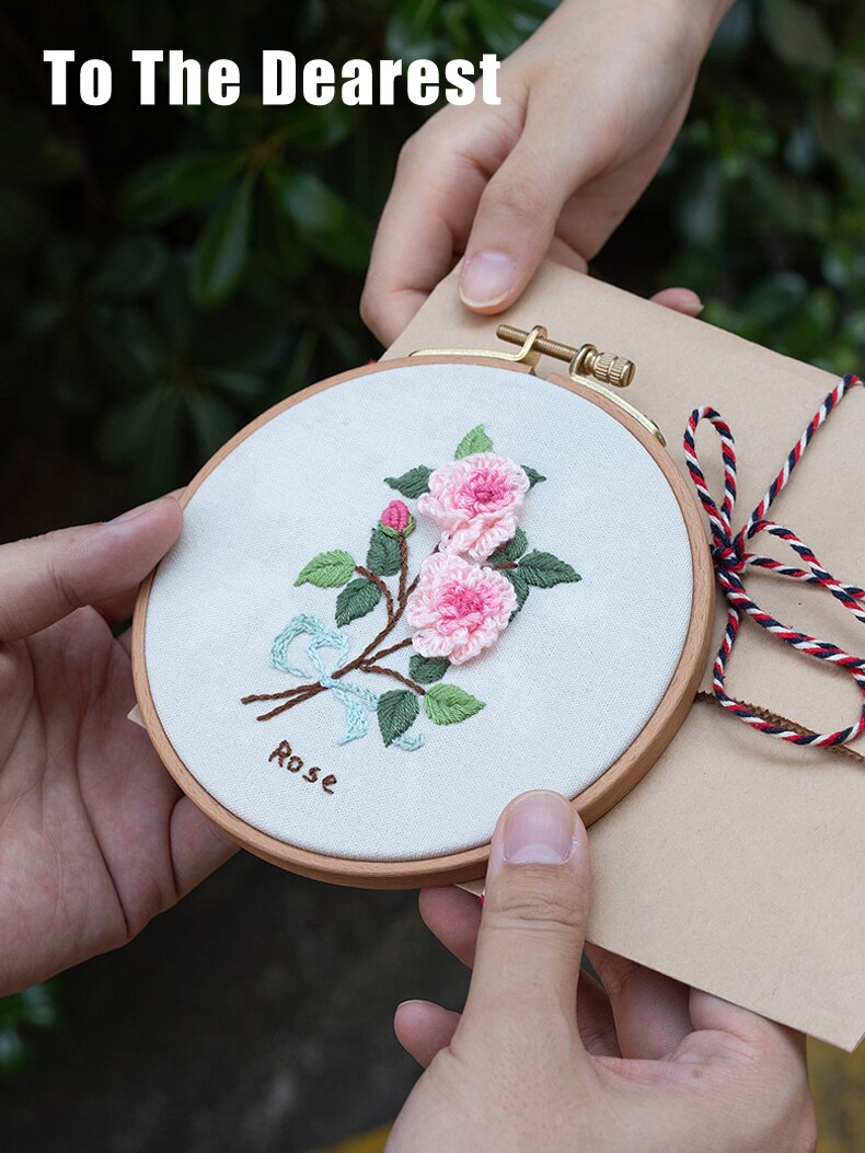 Beginner Embroidery Kit Flowers Pattern Diy Embroidery Full Kits Embroidered On Clothes Cross Stitch Sewing Embroideri With Hoop