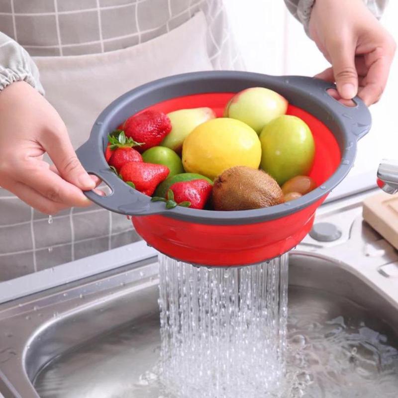 Folding Fruit Vegetable Washing Basket Strainer Portable Collapsible Kitchen Storage Colander Drainer Washing Basket Kitchen Too