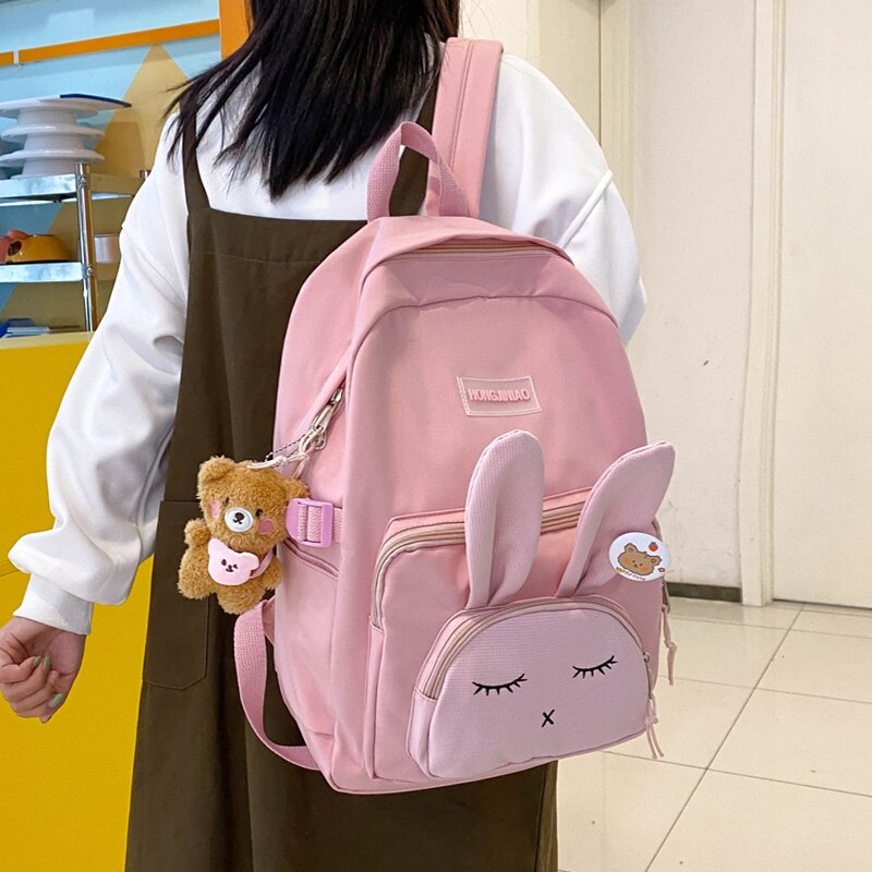 Zaino coniglietto carino da donna 3D zaino da coniglio addormentato impermeabile coreano per zaini animali stile Preppy per studenti adolescenti