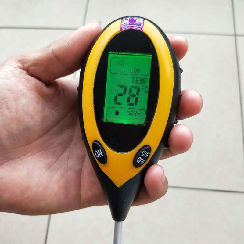 Medidor de humedad del agua del suelo 4 en 1, medidor de temperatura, humedad, luz solar, prueba de luz de jardín, medidor de humedad de flores, termómetro