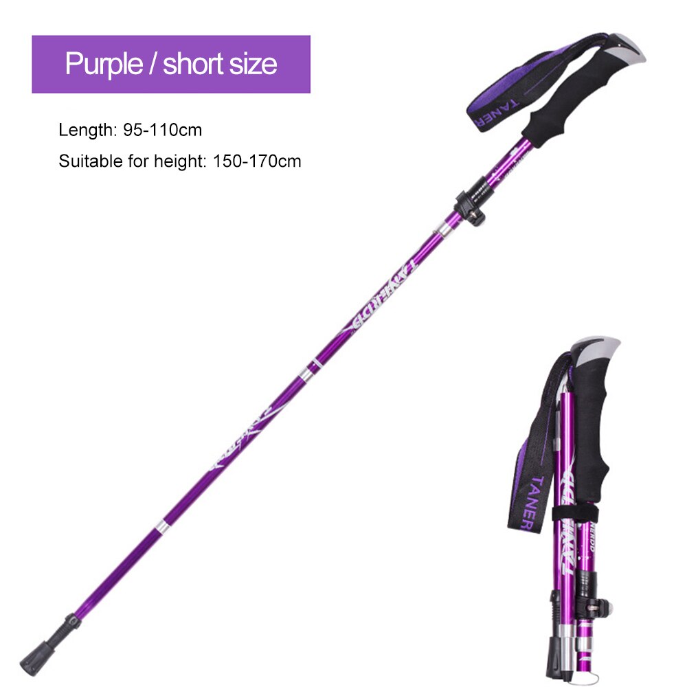 Loozykit udendørs foldbare vandrestave stavgang stav vandring antishock justerbar aluminiumslegering alpenstock: 110cm lilla