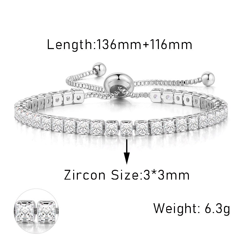 Adjustable Squares 3/4mm AAA+CZ Tennis Bracelets for Women Shiny Crystal Short Chain on Hand Sexy Accessories Jewelry: dark green