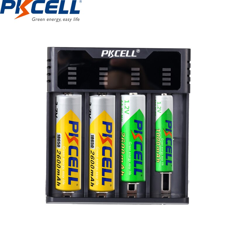 PKCELL Battery Charger for 18650 26650 21700 AA AAA lithium NiMH NICD battery USB AA AAA Charger fast charging
