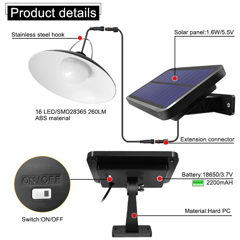 Solar- Schuppen Lichter draussen drinnen 16 LED Solar- Anhänger Licht Lampe Für Camping Wasserdichte Beleuchtung Für Garten Hof Dekoration