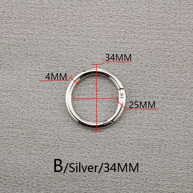 BAMADER Circle metalowy haczyk na sprężynie O Ring otwierany klucz pierścieniowa klamra wysokiej jakości akcesoria sprzętowe złoty srebrny pistolet klamra: B Silver34MM