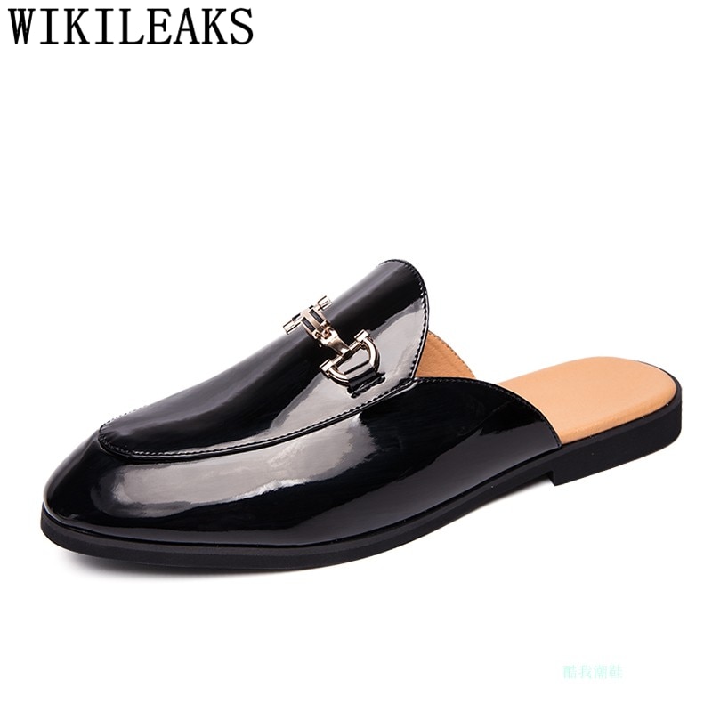 Italian Men Half Shoes Brand Patent Leather Mens Casual Shoes Coiffeur Shoes Men Slide Slipper Buty Meskie