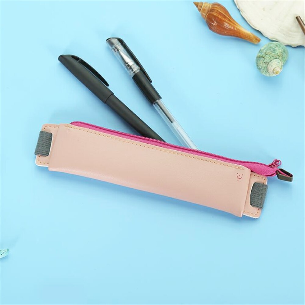 Handgemaakte Pu Lederen Mini Pen Zak Milieuvriendelijke Elastische Boek Etui Pen Bag Pouch Voor Briefpapier Levert Cosmetische Tas: pink