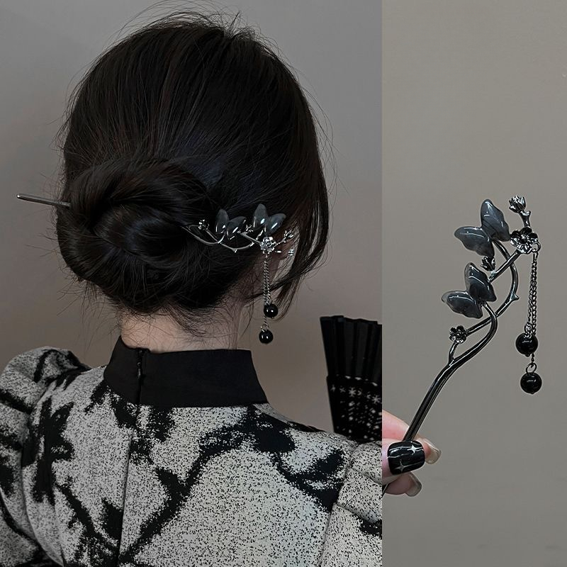 Ancient Chinese Style Butterfly Tassel Hair Stick for Women Girls Classical Hairpin Chinese Hair Accessories Jewelry: Imitation Rhodium Plated