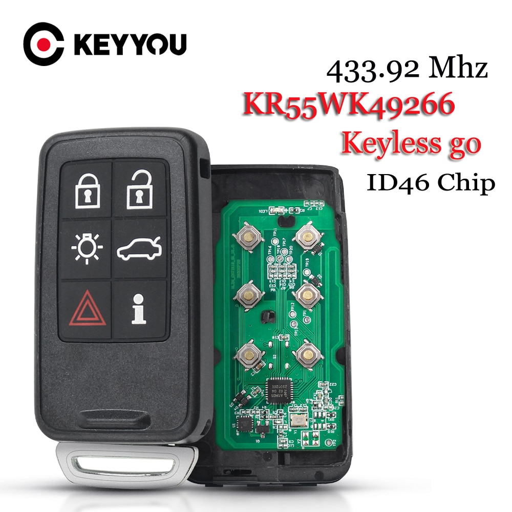 KEYYOU Remote Key for Car KR55WK49266 Car Remote Key for VOLVO XC60 XC90 S90 S60 Y Smart Car Key 433mhz 6 Buttons