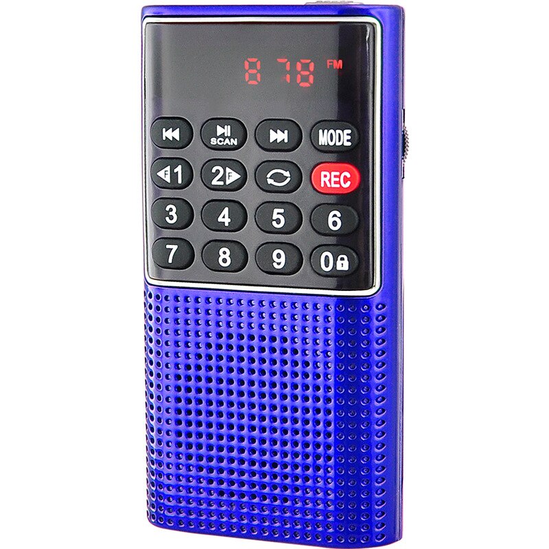Bærbar radio mini fm radiohøjttaler med usb  mp3- optagerunderstøttelse tf-kort aux-mapper leger med låsefunktion: Blå