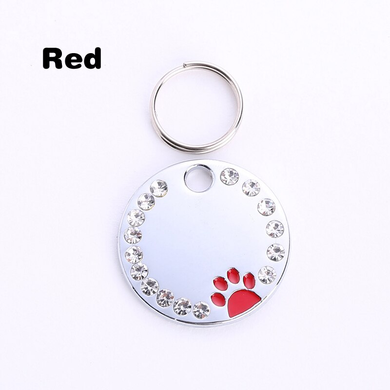 Collier en forme de patte pour chien et chat, porte-clés avec identification, chaîne en métal strass, pendentif gravé avec nom: red