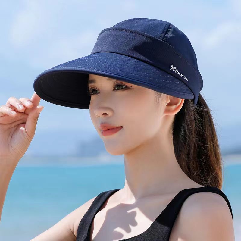 Sombrero de sol de ala ancha para mujer, gorro de cola de caballo desmontable, tapa vacía, protección UV para pesca en la playa al aire libre, Color sólido, 1 ud.