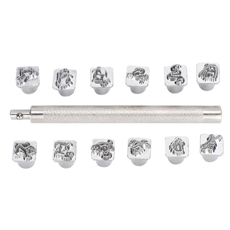 12 st metall stämpel stansverktyg tang dynastin blomma gör det själv vegetabiliskt läder stamper läder hantverk utskrift punch stämplar set: B
