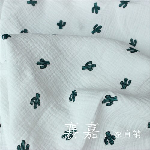 135Cm X50cm Zachte Dunne Dubbele Crêpe Veer Textuur Bloemen Katoen Stof, Maken Shirt, Jurk, ondergoed, Doek 160 G/ml: white cactus