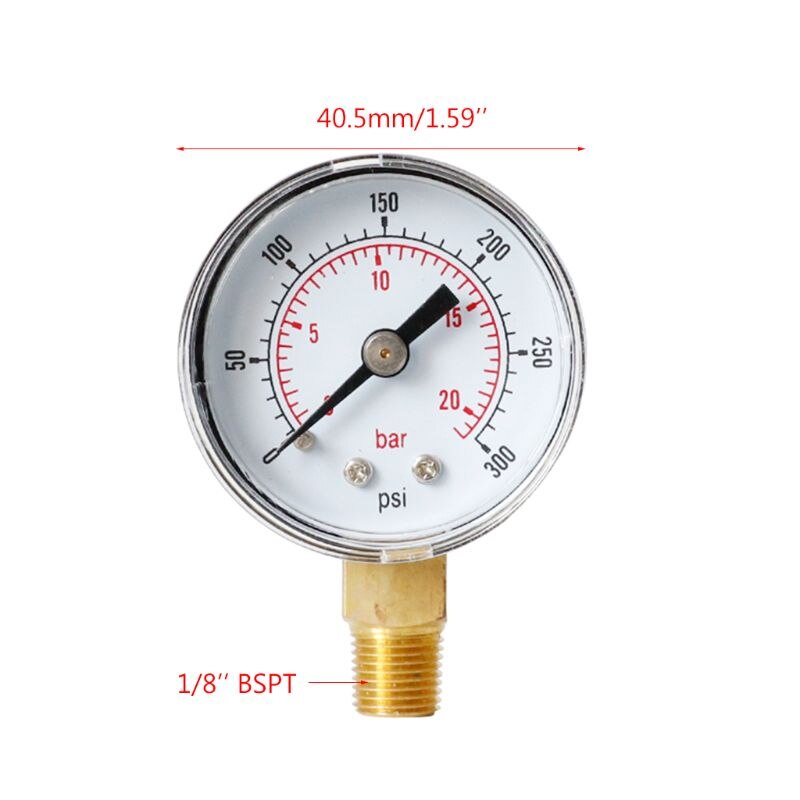 Manomètre à 40mm faces 1/8 " bspt montage inférieur 15,30,60.100,160 200, 300 psi & bar pour air gaz eau carburant liquide