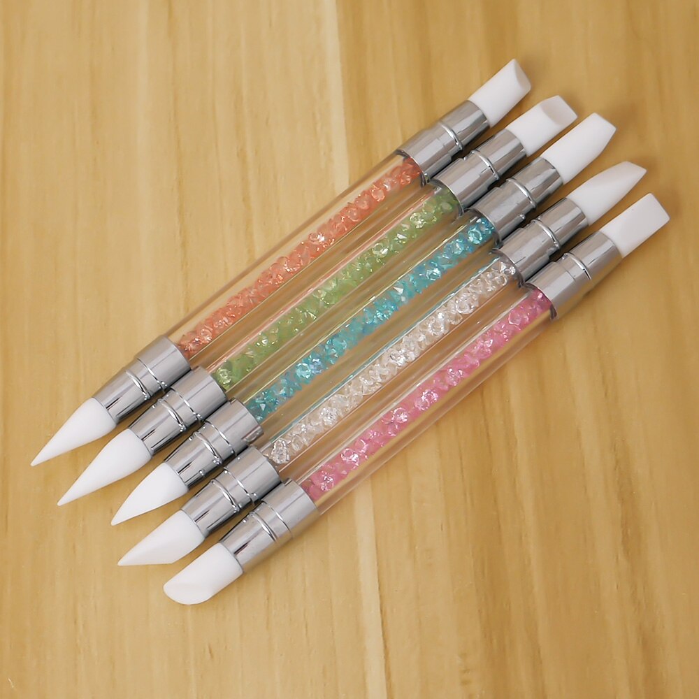 Brochas para uñas de diamantes de imitación, pincel de silicona para uñas con mango acrílico, herramientas para pinceles para uñas