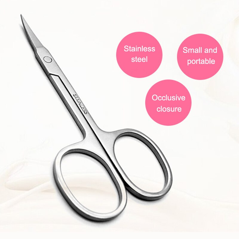 Tijeras de maquillaje de punta afilada de acero inoxidable, pinzas de corte de pelo facial, herramienta de belleza, herramienta de maquillaje de Punta curva