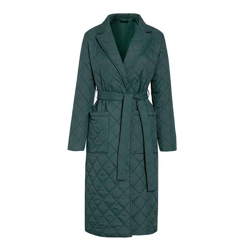LUZUZI-abrigo largo argyle para mujer, parkas finas con cuello, abrigo con cinturón, abrigo a cuadros para invierno: green / S