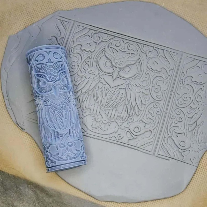Clay Tile Roller 3D Printed Clay Texture Rollers Flower Bird Pattern Rolling Pins Rollers DIY Animal Texture Pottery Tools: Light Grey