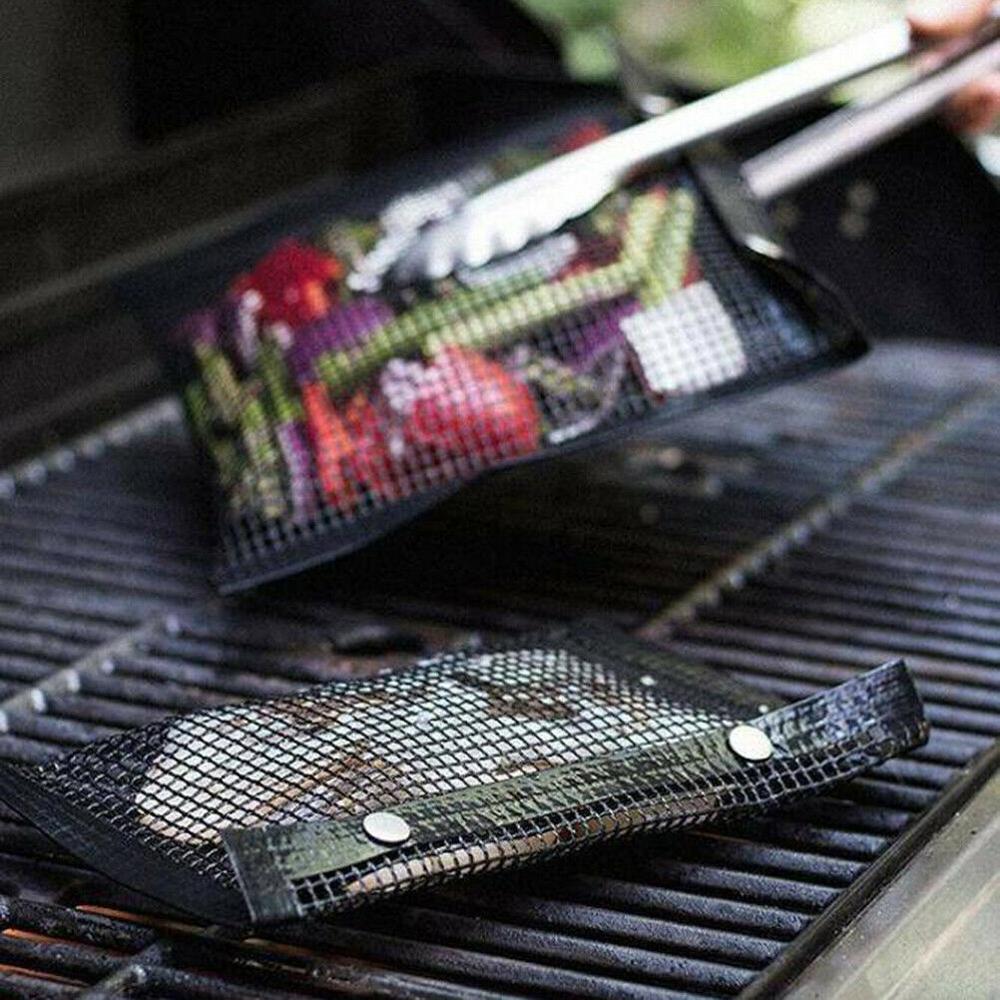Bolsa de malla antiadherente para parrilla, herramienta de Picnic al aire libre, reutilizable, fácil de limpiar, para barbacoa, pescado, hamburguesa, horneado de oro, barbacoa portátil Gril