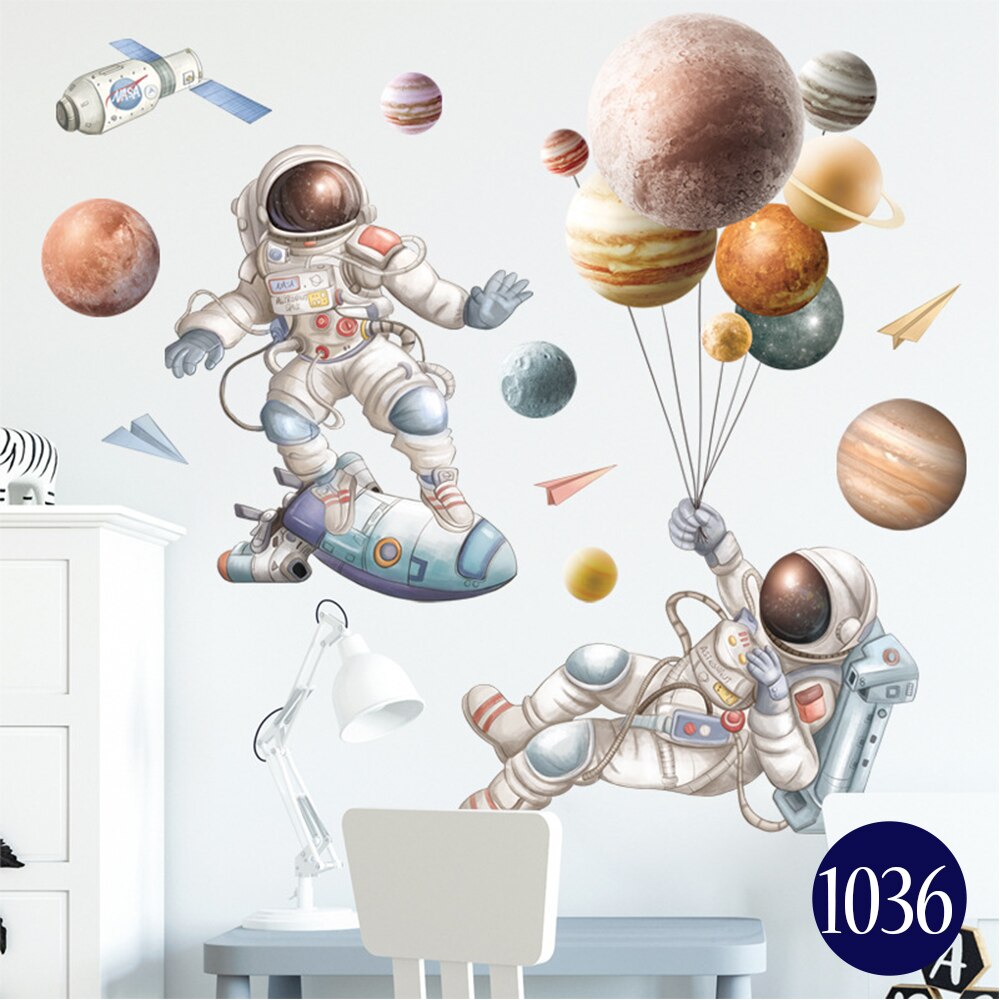 Astronaut Outer Space Wall Stickers Planets Home Decor Decorative Stickers PVC Decal for Kids Room Baby Boy Room Decoration: 1036