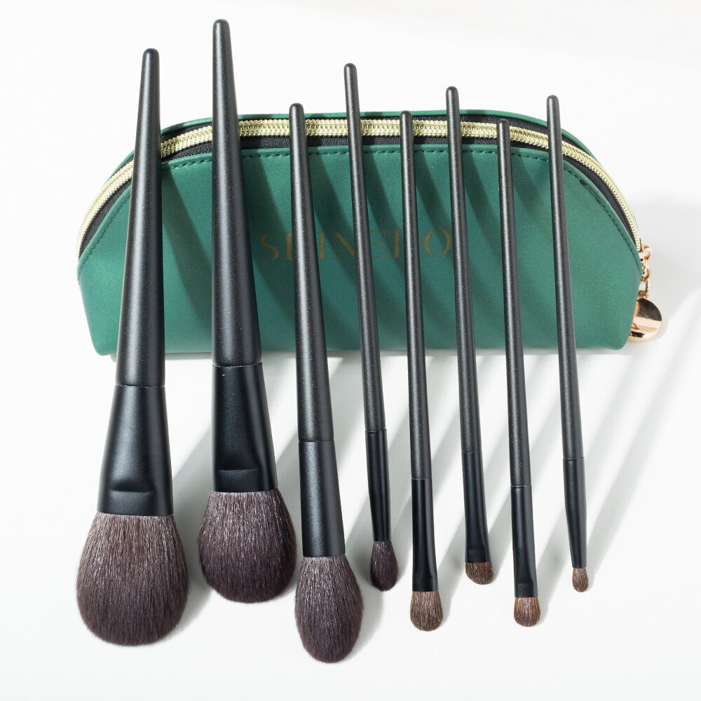 Shinedo 8 stk matt svart sminkebørster sett øyenskygge pudder blush krøll blanding pincel maquiagem