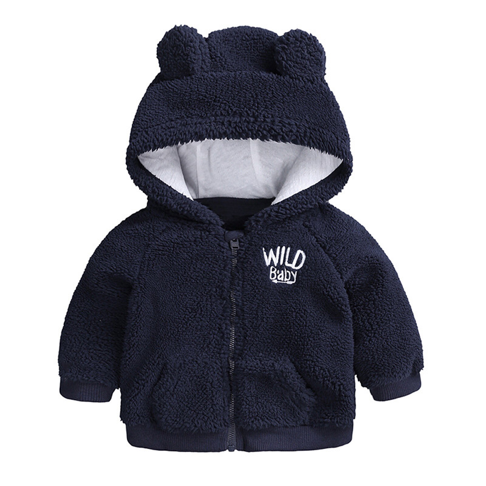 Schattige Baby Oor Jas Herfst Winter Fleece Kinderen Sweaterr Jongens En Meisjes Hoodie Jas Baby Boy Winterjas Зимняя куртка: Navy / 12