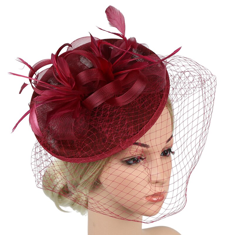 Bröllop brudhattar och fascinatorer headpiece festhatt/corsage svart brudbur nät bröllopsslöja fest dam håraccessoarer: Vin, röd