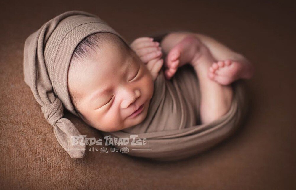 2 stk / sæt bomulds blød baby indpakningspapir nyfødt foto prop, sød baby tæppe + hat sæt nyfødt fotografering,  #p2404