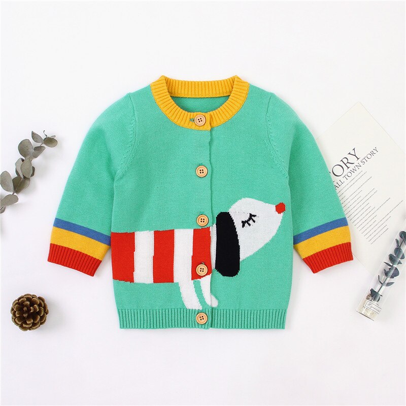 herbst winter Kinder jungen mädchen Unisex Bluse Stricken Top Mantel Rundhals Lange-Sleeve Casual Cartoon Hund Hedgehog gedruckt: green / 3-6 Months