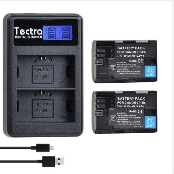 3pc 2650mAh LP-E6 LPE6 LP E6 LP-E6N Li-ion batterie + LCD double chargeur pour Canon EOS 5DS 5D Mark II III 6D 7D 60D 70D 80D: 2battery and charger